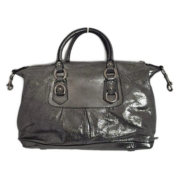 Auth COACH Ashley Perforated Leather Satchel F17130 Dark Silver Leather - - Picture 2 of 9